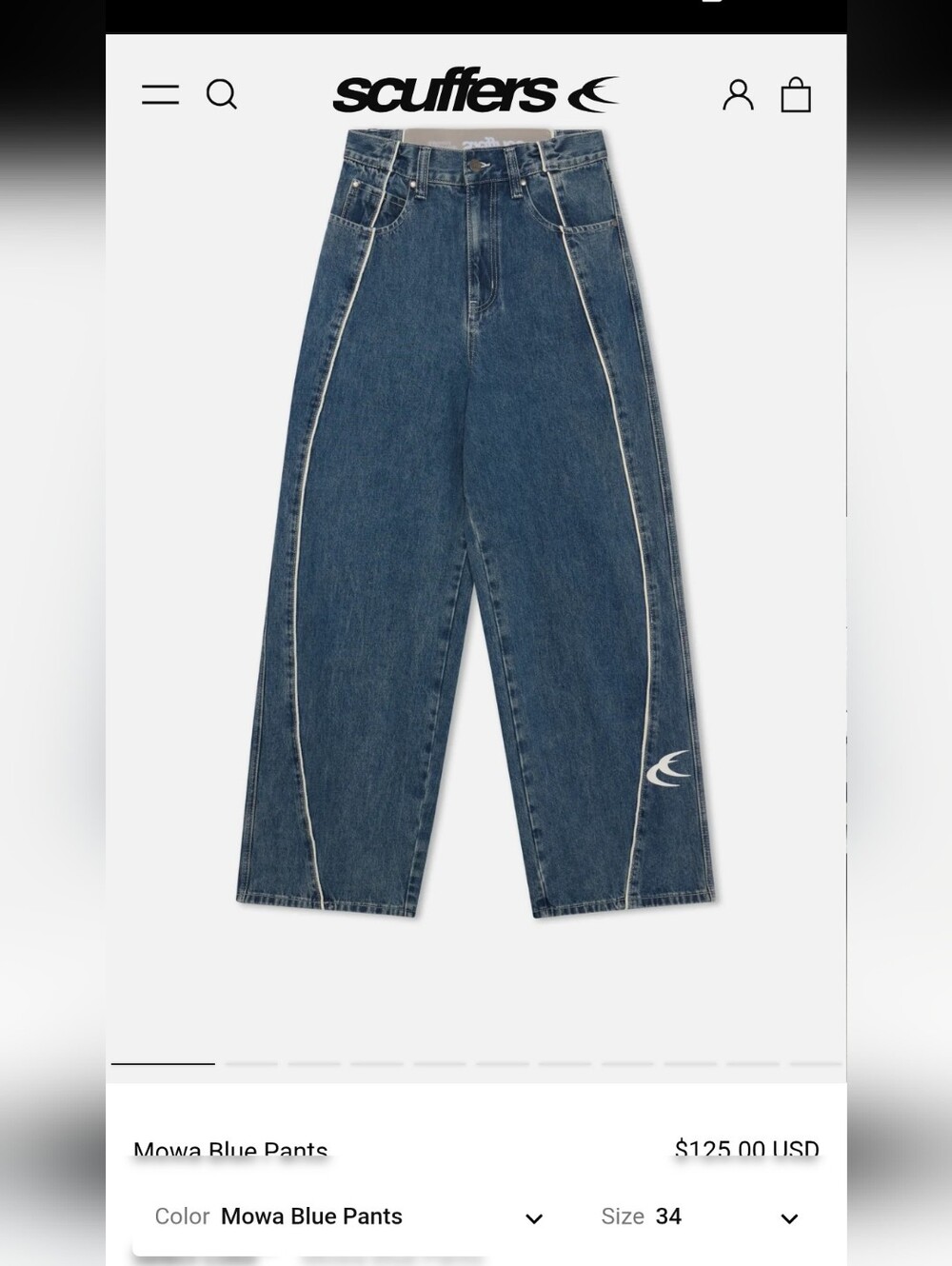 NWT Scuffers Mowa Blue Wide-Leg Jeans with Contrast Piping Men Sz 34